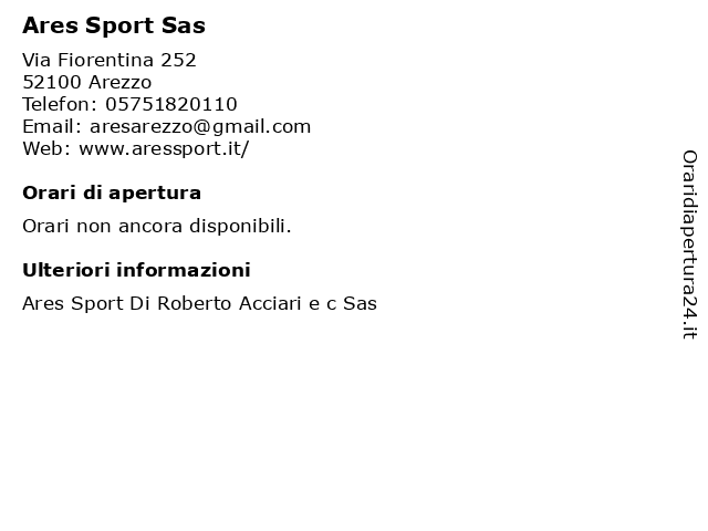 Orari di apertura Ares Sport Sas Via Fiorentina